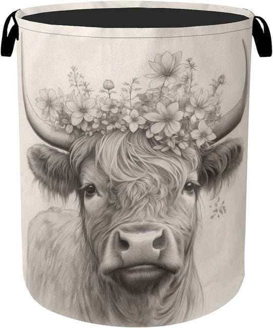 Highland Cow Foldable Laundry Hamper - Waterproof Fabric Storage Basket with Handles, Clothes Hampers for Laundry,Bedroom,Dorm