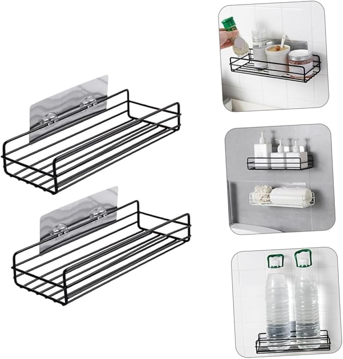 PRETYZOOM 2pcs Bathroom Shelf Organizer Wall-Mounted Storage Racks Iron Display Racks for Bathroom Kitchen