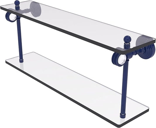 Allied Brass PG-2D-22-MBL Pacific Grove Collection 22 Inch Two Tiered Glass Shelf with Dotted Accents, Mediterranean Blue