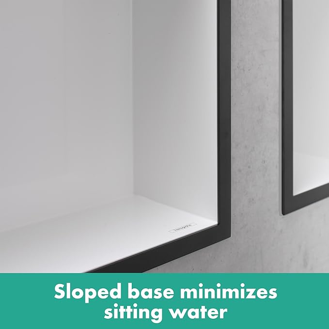 hansgrohe XtraStoris Individual Recessed Wall Niche Matte White with Design Frame 12"x 12"x 4" in Matte White, 56099700