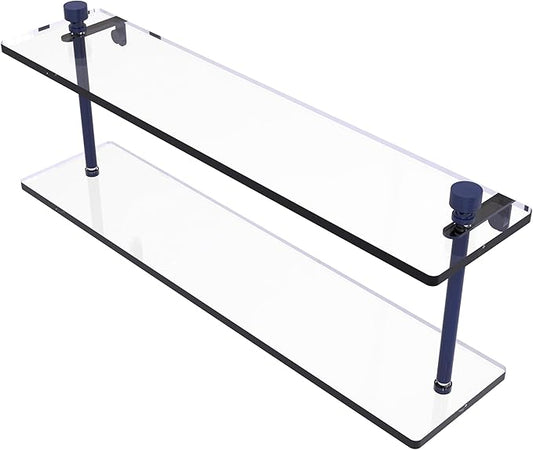 Allied Brass FT-2/22-MBL Foxtrot Collection 22 Inch Two Tiered Glass Shelf, Mediterranean Blue