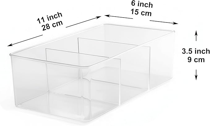 Youngever 2 Pack Plastic Bathroom Storage Organizers 11 x 6 x 3.5 inch, 3 Divided Sections Bathroom Storage Organizers