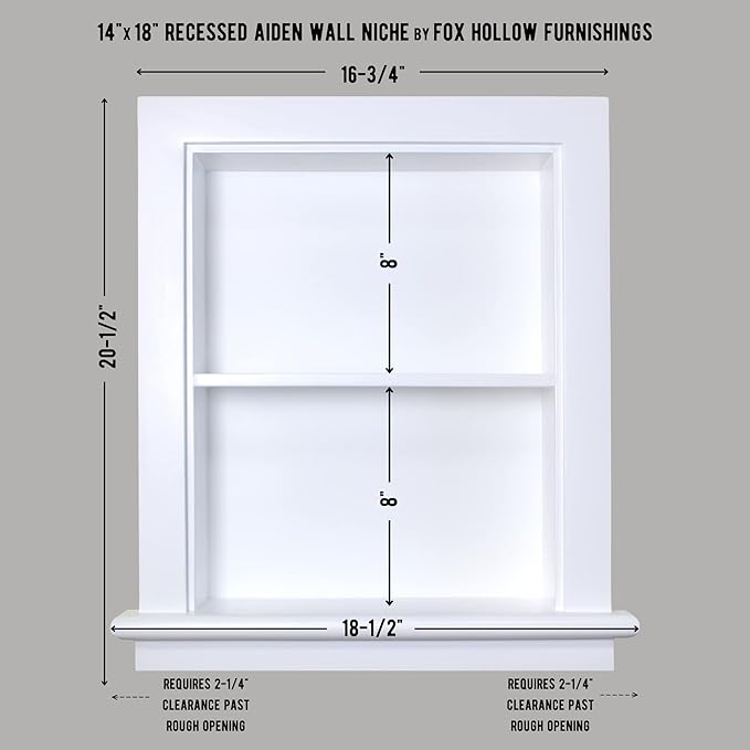 Fox Hollow Furnishings 14x18 Aiden Recessed Wall Niche Medicine Cabinet Replacement, in The Wall Bathroom Cabinet Insert Shelf/Shelves, Made in North America, Real Wood, NO MDF, Plain, White