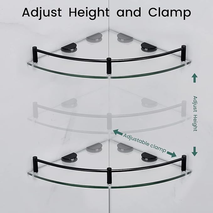 Glass Shelf Bathroom Floating Shower Corner Shelves Shampoo Holder with Rail Wall Esquinero para Baño for Inside Shower 2 Pack