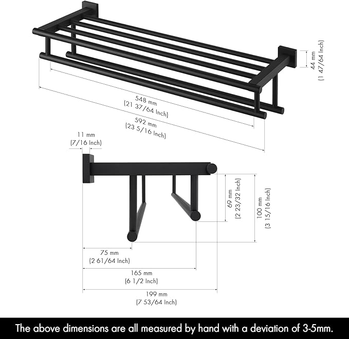 KES Towel Rack with Double Towel Bar 24 Inch Bathroom Hotel Shower Shelf SUS304 Stainless Steel Modern Wall Mounted Holder Matte Black, A2112S60-BK