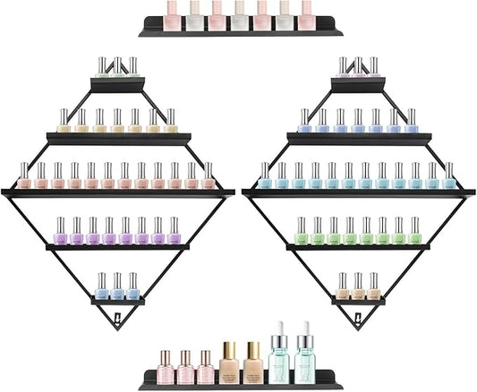 4PCS Nail Polish Storage Racks, 5-Tier Wall-Mounted Metal Cosmetic Display Case Makeup Organizer Wall Shelf for Home Spa Nail Salon Perfume Lipstick (Black)