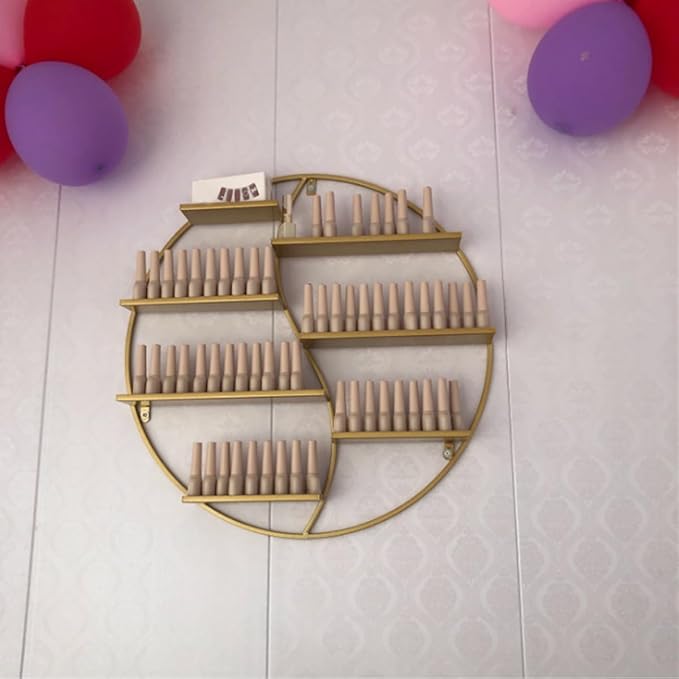Round Metal Nail Polish Display Rack, Cosmetic Storage Rack, Wall Decoration for Beauty Stores and Dressing Rooms,Gold