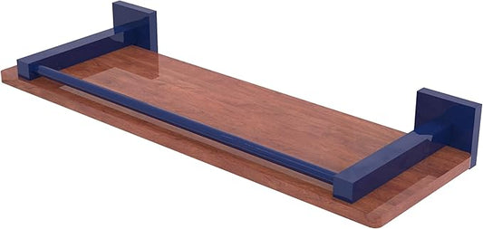 Allied Brass MT-1-16-GAL-IRW-MBL Montero Collection 16 Inch Solid IPE Ironwood Shelf with Gallery Rail, Mediterranean Blue