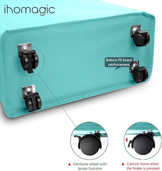 Slim Rolling Laundry Basket with wheel, IHOMAGIC Rectangle Storage Hamper - Thin Laundry Basket Corner Fittable Laundry Bin Flexible handle Laundry Sorter For Dormitory, Hotel, 39x18.5x58cm 41L, Blue