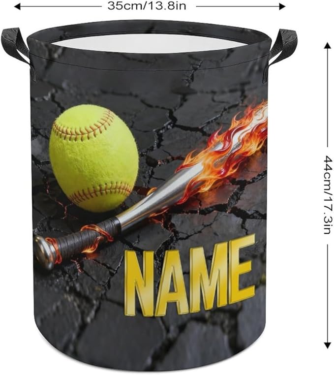 Personalized Softball Laundry Hamper Custom Name Funny Dirty Clothes Laundry Basket Portable Storage Basket For Home Bathroom Family Softball Lovers Xmas Birthday (style 4)
