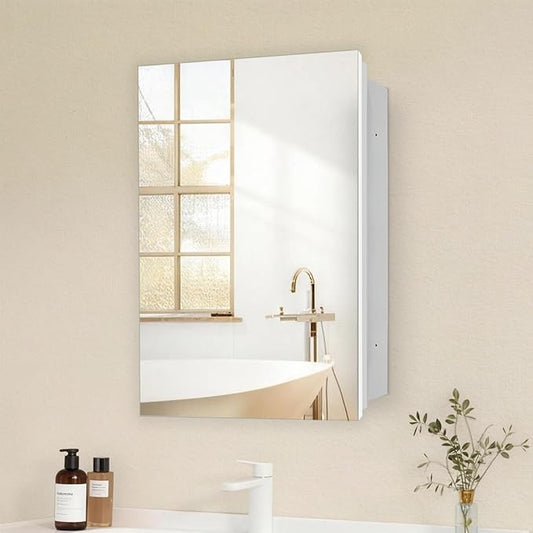 16x26 Bathroom Mirror with Storage,Recessed & Surface Mount Medicine Cabinet, Frameless Bathroom Cabinet with Mirror, Wall Mounted Mirror Cabinet for Bathroom, Modern Sleek Design
