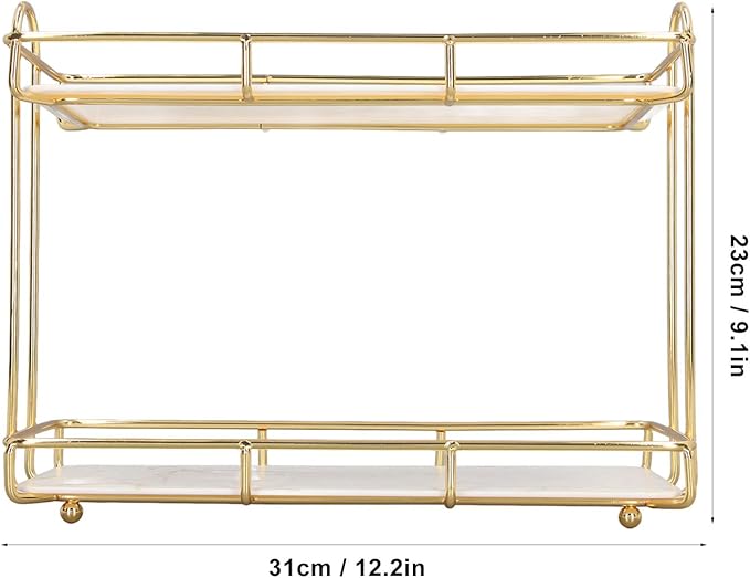 Bathroom Shelves, 2 Tier Bathroom Shelf Countertop Standing Shelf with Partition Cosmetic Storage Rack Holder Gold