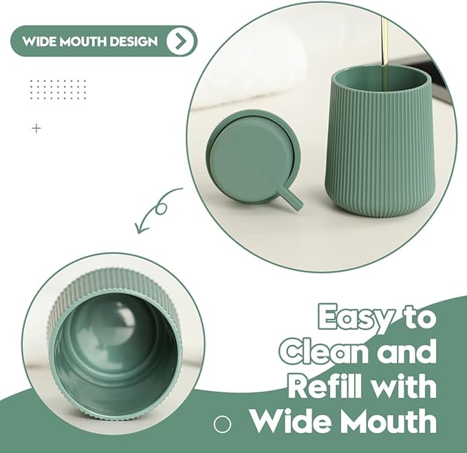 YAUKPH Matte Green Bathroom Accessories 2 Piece Set Plastic Soap Dispenser and Toothbrush Holder for Modern Bathroom Decor