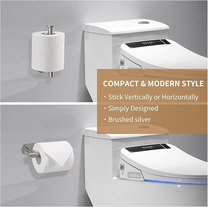 LAYUKI Toilet Paper Holder,Brushed Nickel,Wall Mount, Upgraded Adhesive Toilet Roll Holder,no Drilling,Bathroom/Rv/Washroom,SUS 304 Stainless Steel,Rustproof (Silver, 2 Pieces)