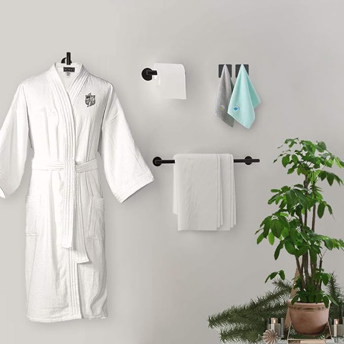 TocTen 5 PCS Bathroom Hardware Set SUS304 Stainless Steel-Towel Rack Set Include Lengthen Hand Towel Bar+Toilet Paper Holder+3 Robe Towel Hooks Bathroom Accessories Towel Bar Set(Matte Black,16IN)