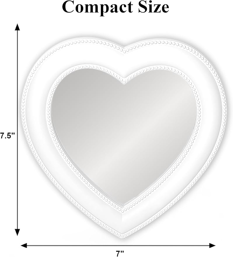 Heart Magnetic Locker Mirror for Girls, 6.9"x7.3" Real Glass Mirror Magnetic for School Locker, Locker Accessories Makeup Mirror for Bathroom Fridge Office Cabinet Gym (White)