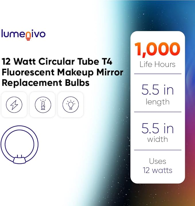 lumenivo 5.5 Inch Outside Diameter, T4 12W 6400K Circular Fluorescent Bulb, Replacement for Conair Round Makeup Mirror - 2 Pack