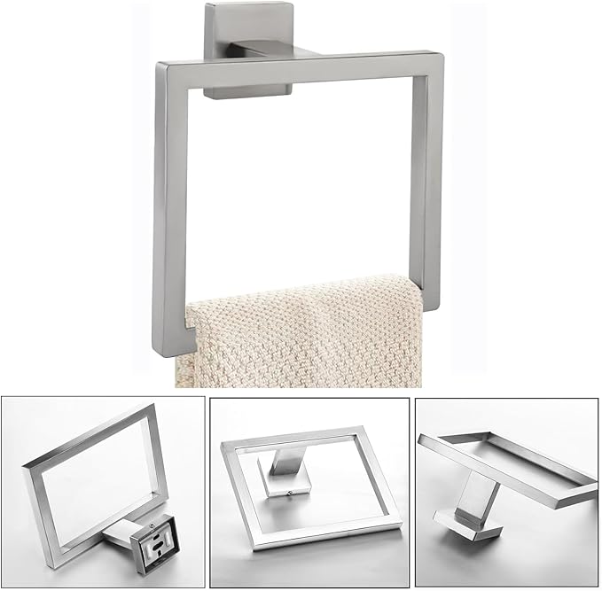 Towel Ring - Thicken SUS 304 Stainless Steel Towel Holder, Towel Racks for Bathroom, Square Modern Design Hand Towel Holder, Contemporary Hand Towel Bar - Brushed Nickel