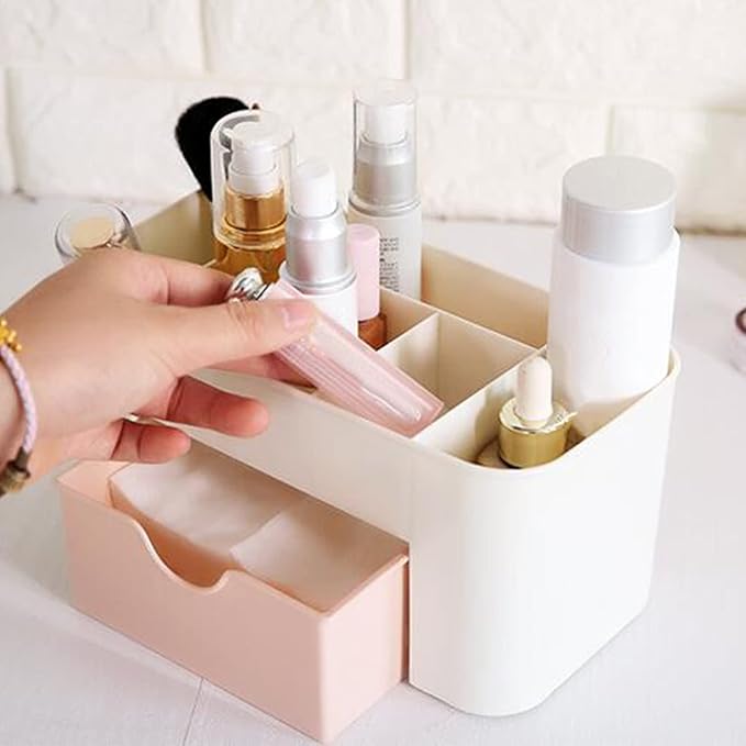 Cosmetics Makeup Organizer, Large Capacity Organizers, 6 Compartments Make Up Organizers and Storage with Drawers, Makeup Organizer for Vanity for Makeup Brush, Nail Polish and Beauty Supplies(Pink)