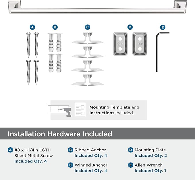 Amerock Mulholland Polished Nickel 24 inch (610mm) Towel Bar, BH36024PN