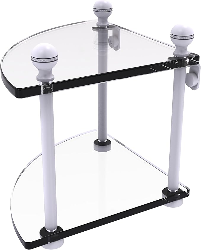 Allied Brass MA-3-WHM Mambo Collection 2 Tier Corner Glass Shelf, Matte White