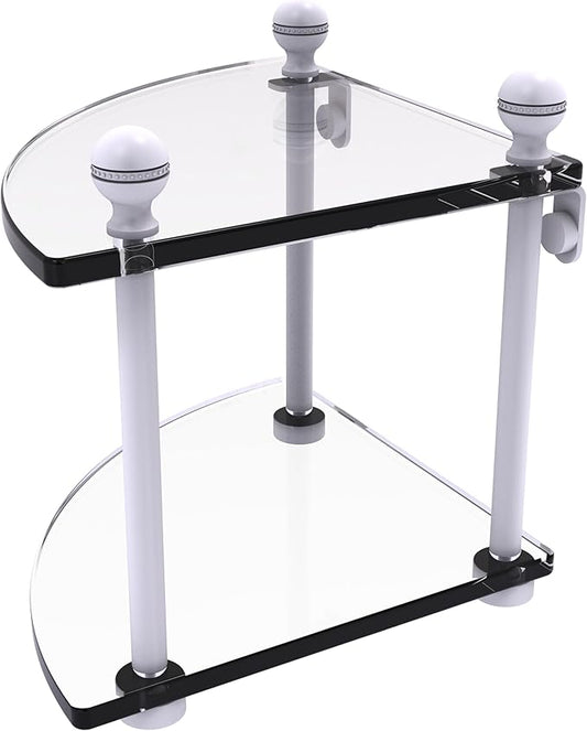 Allied Brass MA-3-WHM Mambo Collection 2 Tier Corner Glass Shelf, Matte White