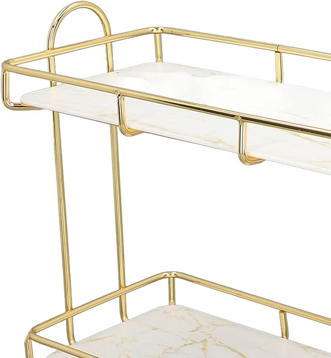 2 Tier Bathroom Shelf Countertop Standing Shelf with Partition Cosmetic Storage Rack Holder Gold (Small 31x23cm)