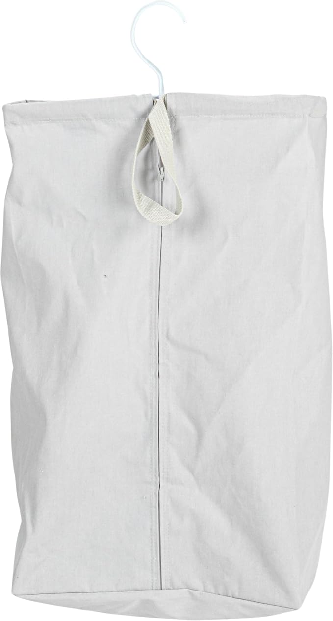 Household Essentials Door Hanging Laundry Bag, Washable Canvas Bag with Loop Handle, Holds Two Loads of Laundry, Great for Dorms and Small Spaces, Grey