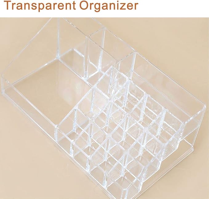 Clear Makeup Organizer, 12-Lipstick Slots and 4-Compartments Cosmetic Storage Display Case, Makeup Accessories Storage Stand for Lipstick, Brushes (Medium)