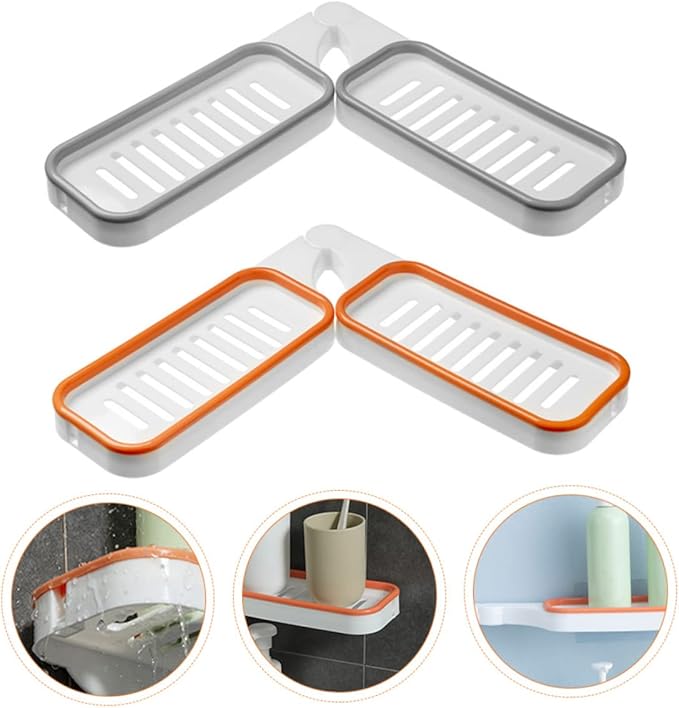 Healifty 2Pcs Wall Mounted Storage Rack Foldable Corner Organizer Punch-Free Bathroom Shelf Multi-Functional Toiletry Holder Easy Installation Space-Saving Design
