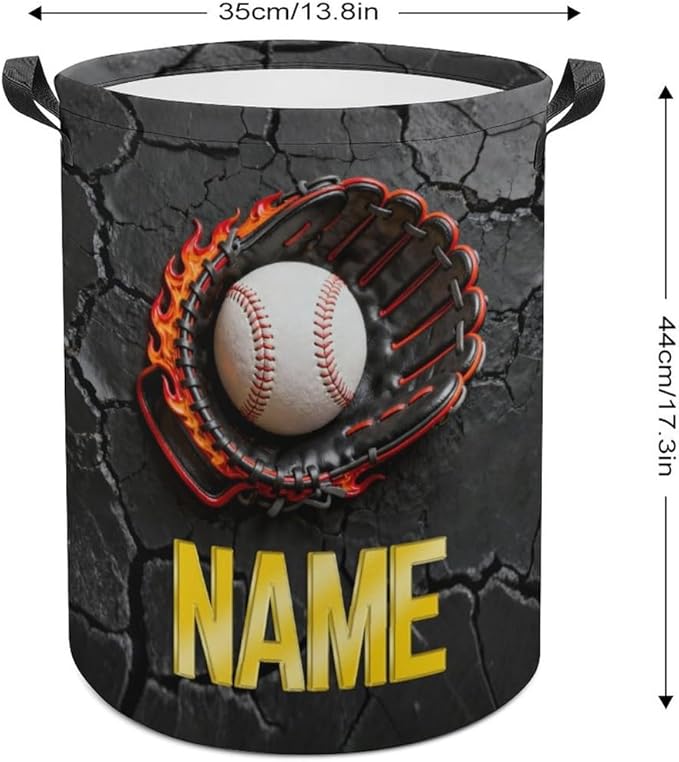 Personalized Baseball Laundry Hamper Custom Name Funny Dirty Clothes Laundry Basket Portable Storage Basket For Home Bathroom Family Baseball Lovers Xmas Birthday (style 2)