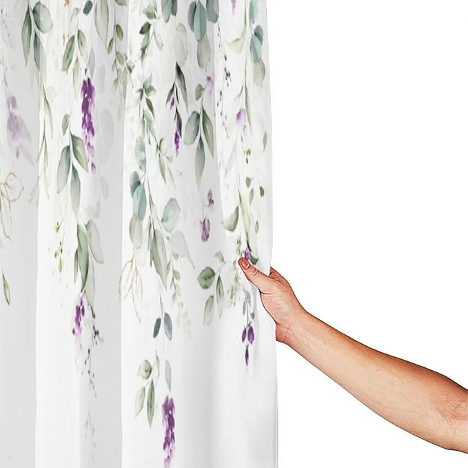 Purple Floral Shower Curtain Watercolor Flowers Modern Minimalist Wildflower Bathroom Decor Fabric Curtains with Hooks 72x84 Inches(183x214cm), Style-10