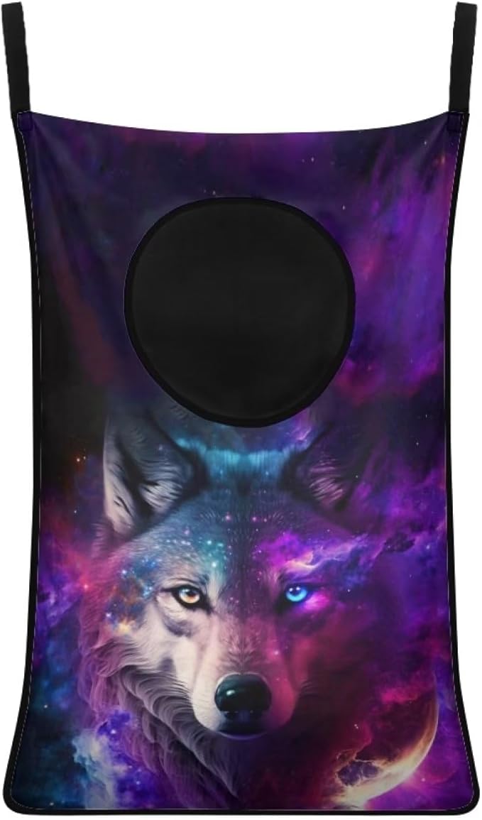ZOUTAIRONG Cool Galaxy Wolf Hanging Hamper for Dirty Clothes Over the Door Laundry Hamper Laundry Basket Hanging Shelf Closet Storage Organizer Hamper Laundry Bag for Bedroom Purple