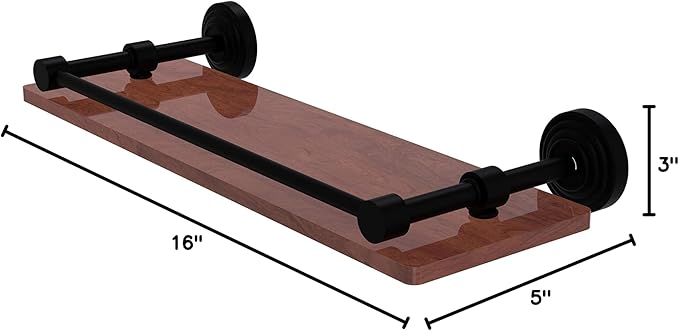 Allied Brass WP-1-16-GAL-IRW Waverly Place Collection 16 Inch Solid IPE Ironwood Gallery Rail Wood Shelf, Matte Black