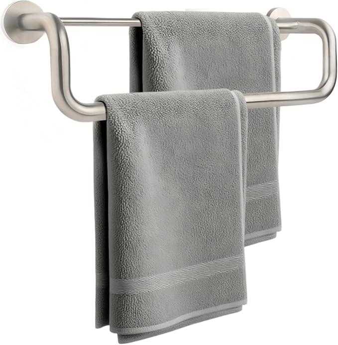 Double Towel Bar,Towel Rack for Bathroom,16 Inch Brushed Steel Towel Holder, Bath Towel Rack for Bathroom Wall Mounted,SUS304 Brushed Stainless Steel,Silver