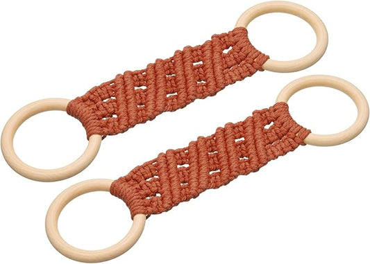 uxcell 2Pcs Kitchen Dish Towel Holder, 11"x3" Crochet Towel Ring with Hanging Loop for Cabinet House Oven Stove Door, Brick Red