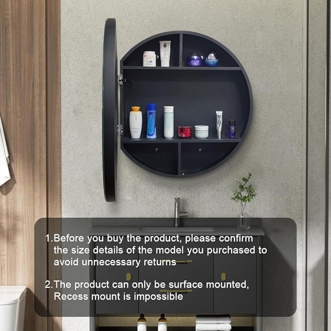 28inch Round Medicine Cabinet with Lights,Led Medicine Cabinet with Defogger,Illuminated Mirror Cabinet for Bathroom,Dimmable,Anti-Fog,3 Colors,Surface Mount Only