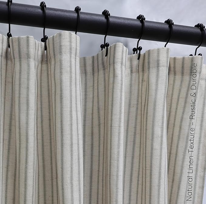 Farmhouse Striped Shower Curtain - 72x72 Inches, Linen Blend Fabric, Breathable & Machine Washable, Rustic Sage for Bathroom Decor (Hooks/Liner Not Included)