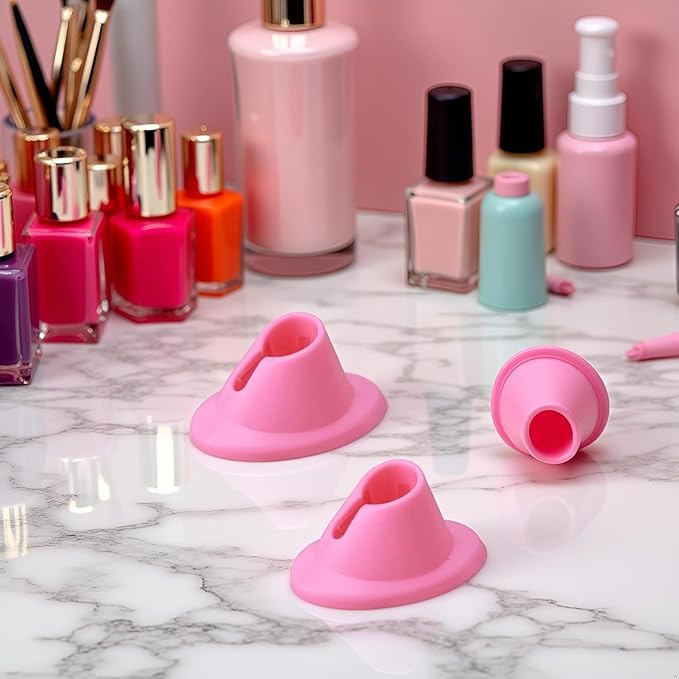 2Pcs Pink Nail Polish Bottle Holder Soft Rubber Nail Polish Bottle Holder Anti-Spill Nail Polish Stand Display Manicure Tools Nail Art Polish