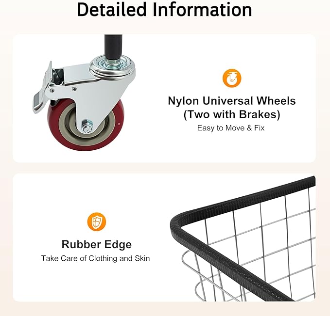 4.5 Bushel Steel Wire Laundry Cart, Commercial Wire Laundry Basket with Wheels, Heavy Duty Large Steel Basket for Laundry Clothes Storage, 20 * 15.7 * 26in