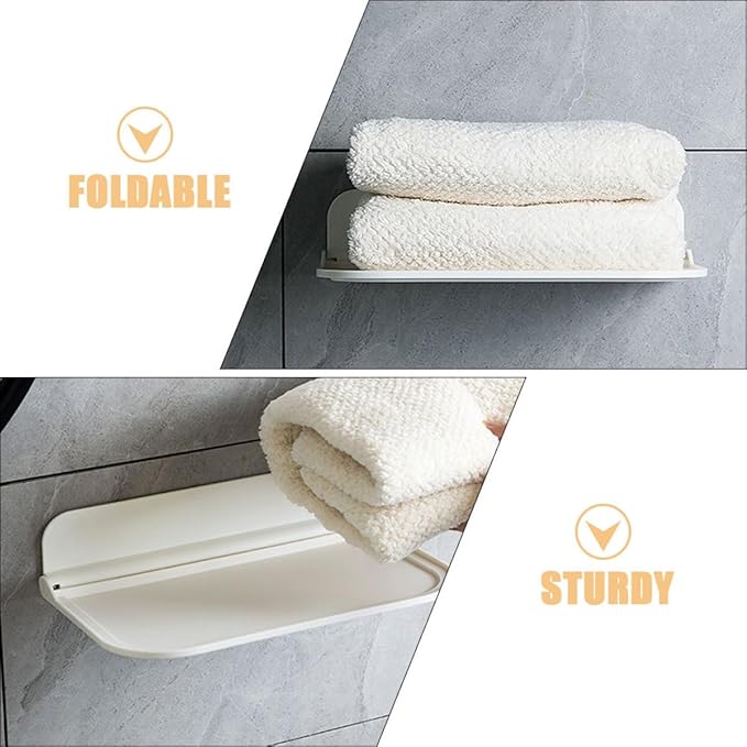 2pcs Foldable Wall-Mounted Bathroom Shelves with Soap Holder, Small and Large Floating Storage Racks for Towels and Toiletries Organization