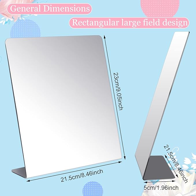 Amyhill 4 Pcs Counter Top Mirror Freestanding Single Self-Portrait Mirror Single Sided Acrylic Desk Glass for Tabletop Bedroom Office Bathroom Home Dorm (12 x 18 Inch)