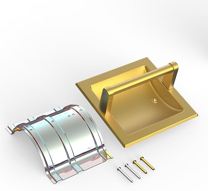 Recessed Toilet Paper Holder 2 Pack Gold， in Wall Toilet Paper Holder Pivoting，Wall Mount Toilet Paper Roll Holder, Bathroom Shallow Gold Stainless Steel Tissue Holder
