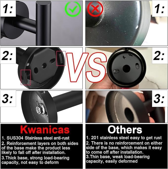 10Pieces Matte Black Bathroom Hardware Accessories Set Hand Towel Ring 16 inch Towel Bar Toilet Paper Holder Towel Hooks 4 Pieces Round SUS 304 Stainless Steel Heavy Duty Wall Mounted Bathroom Holder