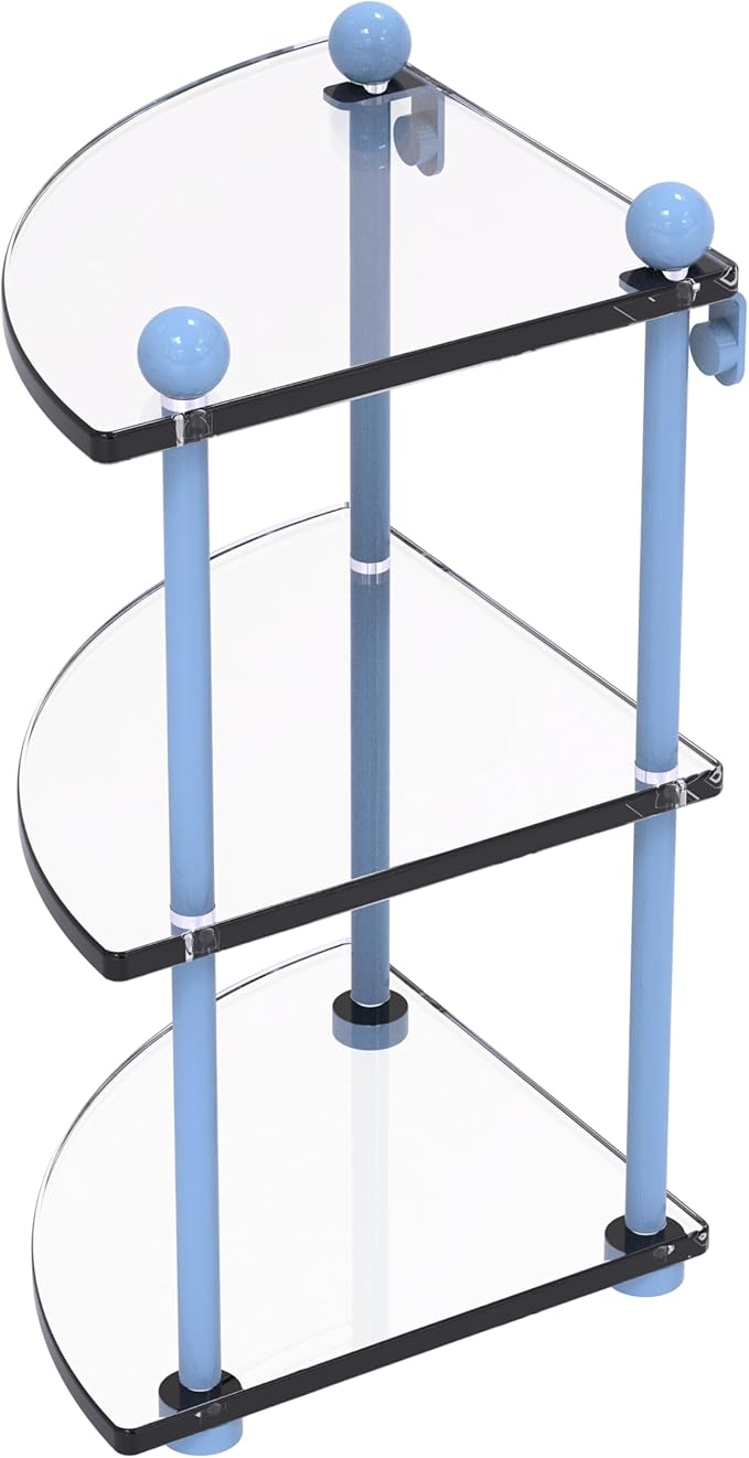 Allied Brass PR-6-FTB Three Tier Corner Glass Shelf, Flat Troll Blue