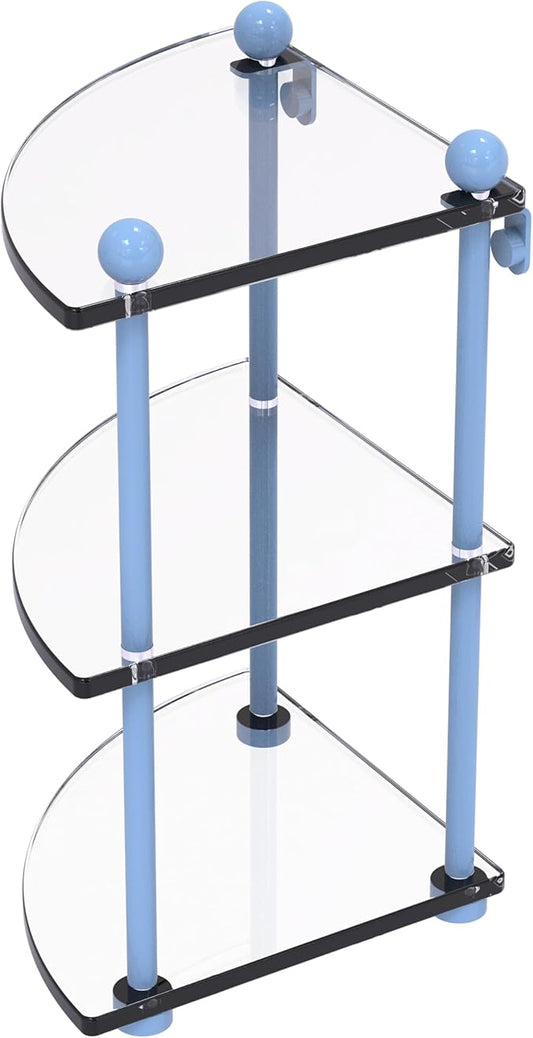 Allied Brass PR-6-FTB Three Tier Corner Glass Shelf, Flat Troll Blue