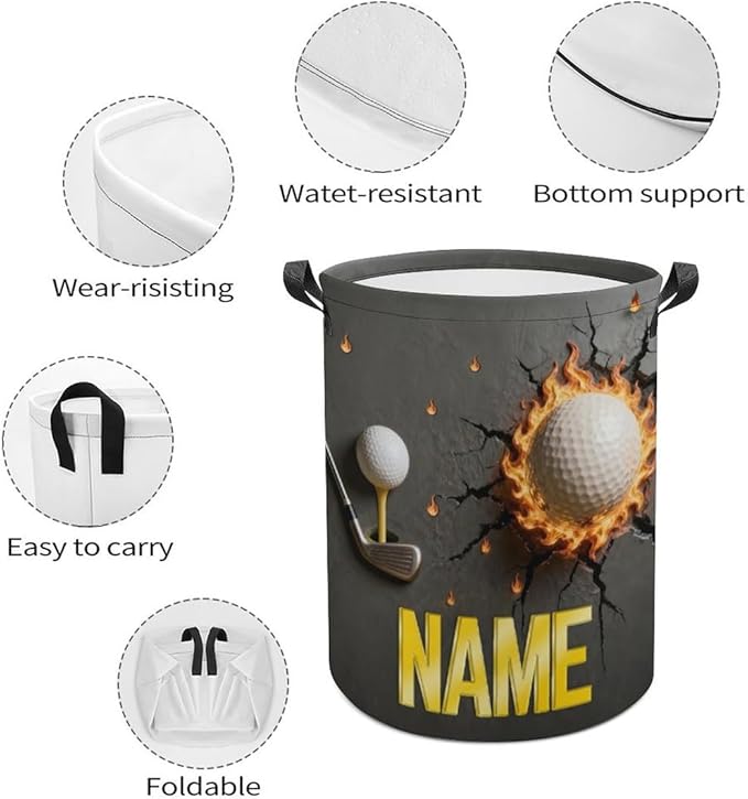 Personalized Golf Ball Laundry Hamper Custom Name Funny Dirty Clothes Laundry Basket Portable Storage Basket For Home Bathroom Family Golf Lovers Xmas Birthday (style 11)