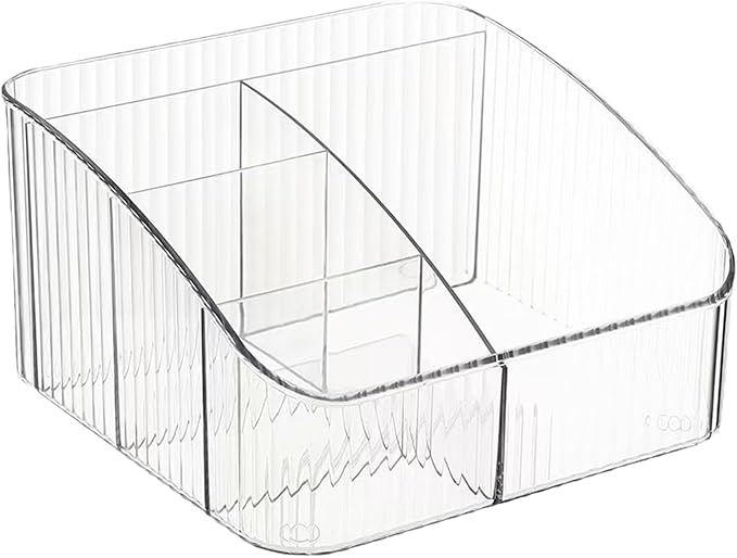 Plastic Makeup Organizer, Clear Plastic Makeup Organizer, 5 Compartment Cosmetic, 7x7x4 Inch Holder for Bedroom Vanity
