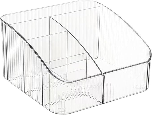 Plastic Makeup Organizer, Clear Plastic Makeup Organizer, 5 Compartment Cosmetic, 7x7x4 Inch Holder for Bedroom Vanity