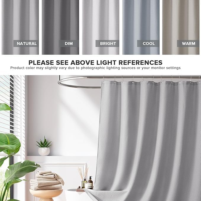 Madison Park Shower Curtain Waffle Weave, Vibrant Dyed, Waffle Shower Curtain 3M Scotchgard Moisture Management, Farmhouse Long Shower Curtains for Bathroom, Long: 72x78 Grey